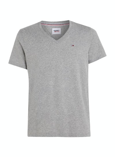 Buy Men's V-Neck T-Shirt, Grey in Saudi Arabia