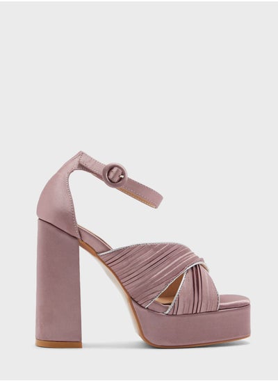 Buy Metallic Trim Platform Satin Sandal in Saudi Arabia