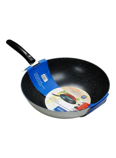 Buy NON-STICK GRANITE WOK PAN WITH LONG BACKLITE HANDLE SIZE: 34cm Black & Beige Color in Saudi Arabia