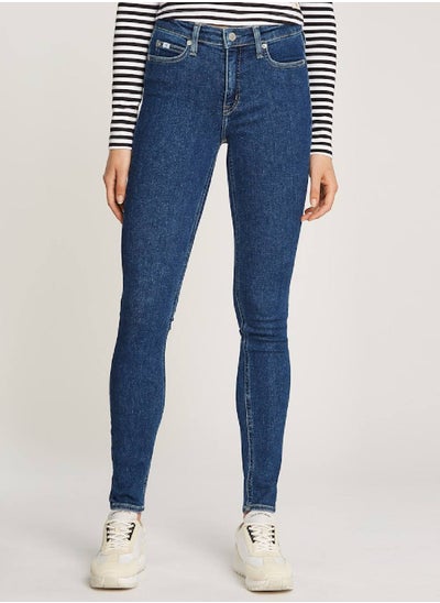 Buy Women's Mid Rise Skinny Jeans, Blue - Cotton in Saudi Arabia