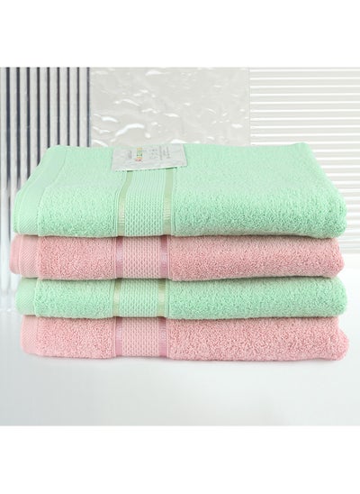 اشتري 4 Piece Bathroom Towel Set Alizaya 500 GSM 100% Cotton Terry 4 Bath Towel 70x140 cm Pink & Green Color Quick Dry Super Absorbent في الامارات