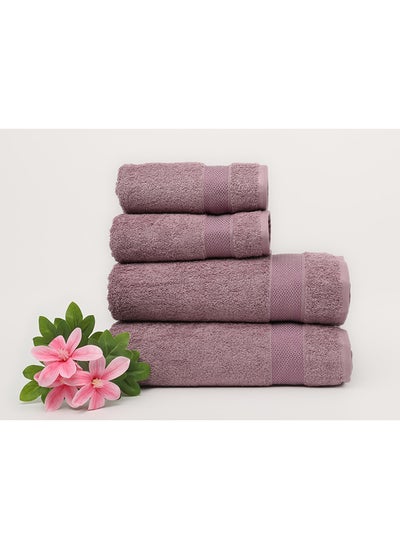 Buy Towel 4 Piece Bathroom  Set - SERENITY - 550 GSM - 100% Cotton Terry - 2 Bath  70X140 cm & 2 Hand  50x90 cm-Premium Touch-Quick Dry - Super Absorbent-Purple in Saudi Arabia