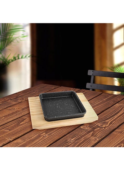 اشتري Trendy Cast Iron Square Sizzling Plate With Base 23x17x4 cm في الامارات