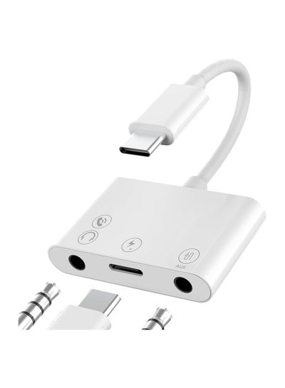 اشتري USB C to 3.5mm Audio Adapter, Charger/Headphone and AUX Port (3-in-1) Type-C ​Earbud Splitter Dongle Compatible with Samsung Apple iPhone15 Pro Max Plus/iPad 10/Air4/5/Mini6/Pro 12/HUAWEI في الامارات