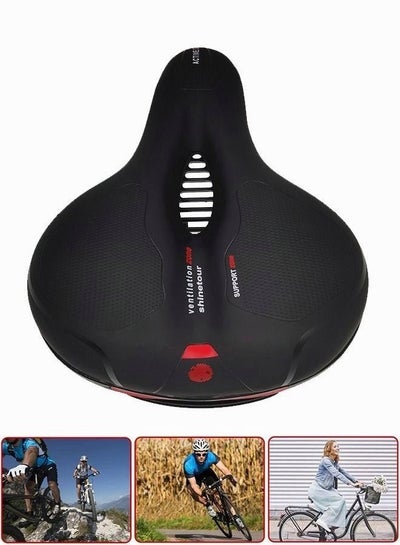 Buy Comfortable Bicycle Seat, Replacement Wide Saddle Bike Seat with Dual Shock Absorbing Rubber Balls and Reflective Strip, Universal Fit for Indoor Outdoor Bikes in Saudi Arabia