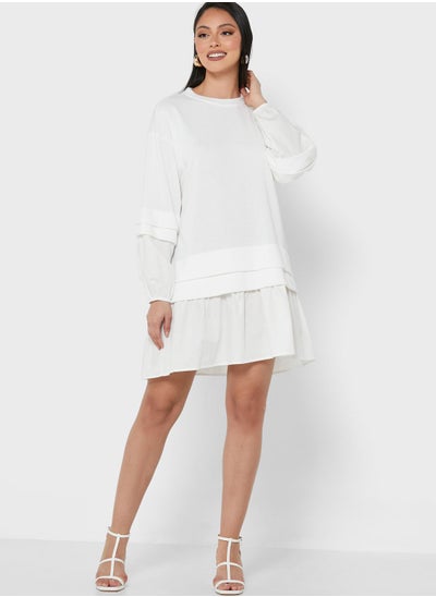 Buy Crew Neck Pleated Dress in Saudi Arabia