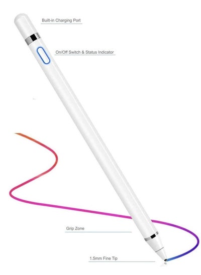 اشتري Stylus Pencil Compatible for Apple,Active Stylus Pen for Touch Screens, 1.5mm Metal Fine Point High Sensitivity Digital Stylus Pen Compatible with iPad,Android Tablet and Other Touch Screen (White) في الامارات