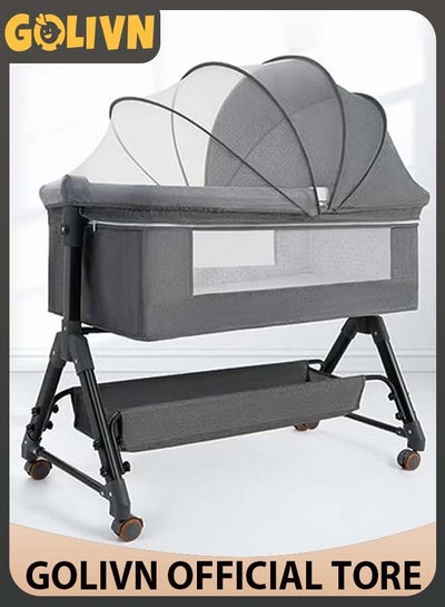 Buy 3-In-1 Multifunctional Portable Movable Folding Crib Baby Bassinet, Crib Breathable Net Bedside Sleeping Basket, Newborn - Grey in Saudi Arabia