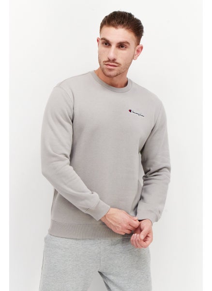 اشتري Men Sportswear Fit Embroidered Logo Outdoor Sweatshirt, Grey في الامارات