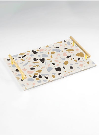 Buy Decorative Acrylic Serving Tray with Gold Color Metal Handles Terrazzo 20x30cm in Saudi Arabia