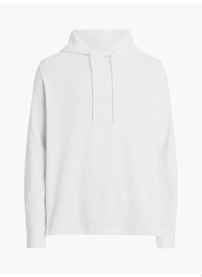 Buy Men's Cotton Waffle Badge Hoodie, Cotton, White in Saudi Arabia