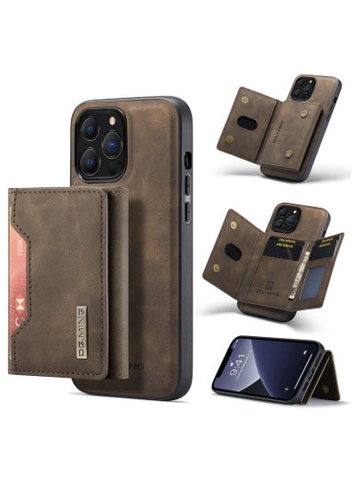 Buy CaseMe Wallet Case for iPhone 13 Pro MAX DGMING Premium Leather Phone Case Back Cover Magnetic Detachable with Trifold Wallet Card Holder Pocket - Coffee in Egypt