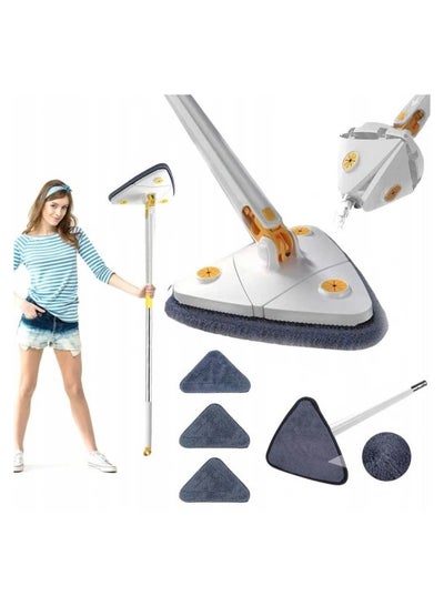 Buy 360° Rotatable Adjustable Cleaning Mop Extendable Triangle Mop with Long Handle Hand Twist Quick Dry Mop Multifunctional Microfiber Wet and Dry Mop for Floor Wall with 3 Replacement Pads in Saudi Arabia