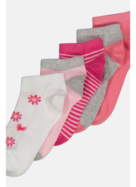 Buy Kids Girl 5 Pair Textured Socks, White/Pink Combo in UAE