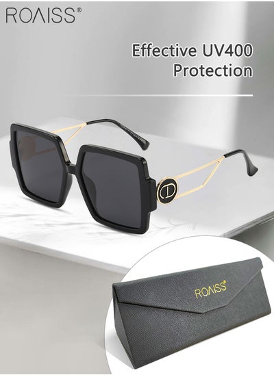 Buy Women's Polarized Square Sunglasses, UV400 Protection Sun Glasses with Unique Temples, Oversize Fashion Anti-glare Sun Shades for Women with Glasses Case, 56mm, Black in UAE