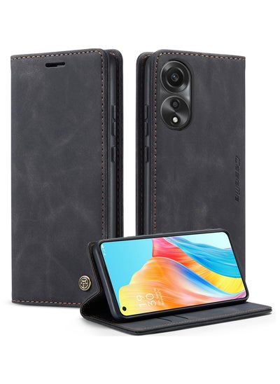 Buy CaseMe Oppo A78 4G Wallet Case Book Folding Flip Folio Case with Magnetic Kickstand Card Slots Protective Cover - Black in Egypt