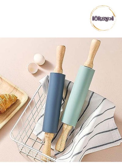 Buy LUKSYOL Ocean Blue Silicone Rolling Pin - Versatile Wooden Roller for Baking, Roti, Dough, and More - Complete Set with Rings and Board - Stylish and Durable Kitchen Accessory . in UAE