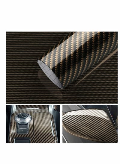 Buy 2D Carbon Fibre Wrap, Self Adhesive Fiber Vinyl Car Sticker Without Bubble, Waterproof Interior Appearance Protective Film for Cars Motorcycles and Laptop, Black Gold 30 x 300cm in Saudi Arabia