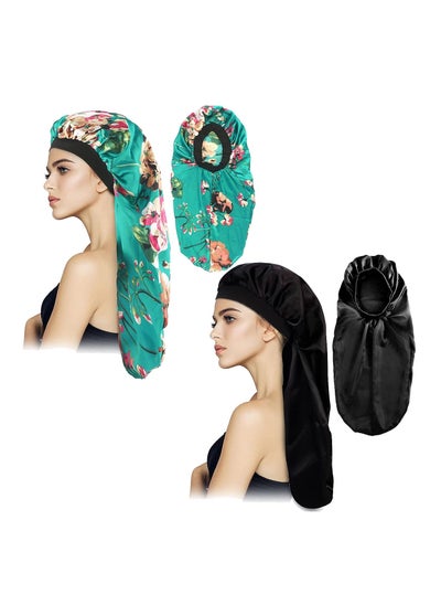 Buy 2pcs Long Satin Sleep Bonnet Extra Large Night Cap for Women in UAE