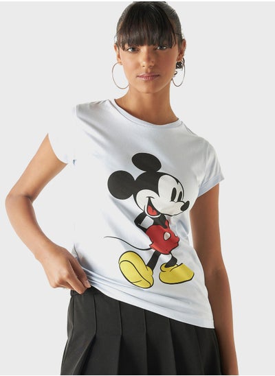 Buy Mickey Mouse Print Crew Neck T-Shirt in UAE