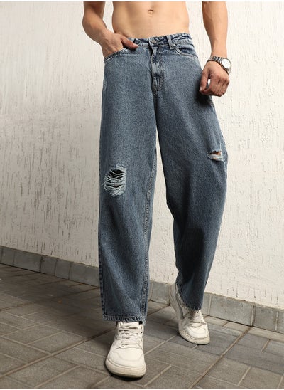 Buy Cotton Wide Leg Mid-Rise Casual Jeans in UAE