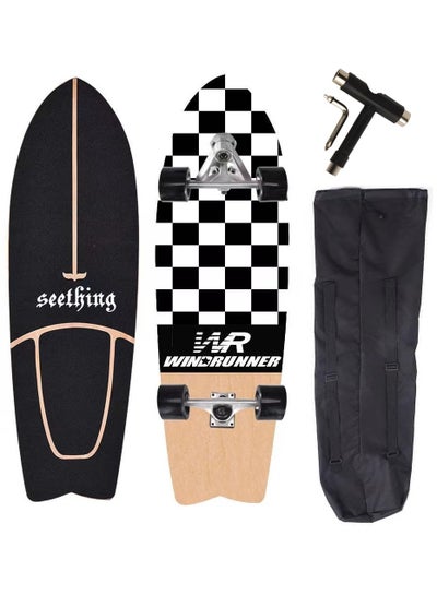 Buy 32 Inch CX7 Swallow Surf Skateboard With Backpack & Tool, Black&White Block in Egypt