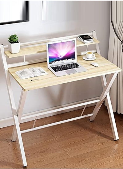 Buy Small Desk for Bedroom, 2-Tier Small Computer Desk with Shelf Space Saving Laptop Study Foldable Table for Small Spaces in Saudi Arabia