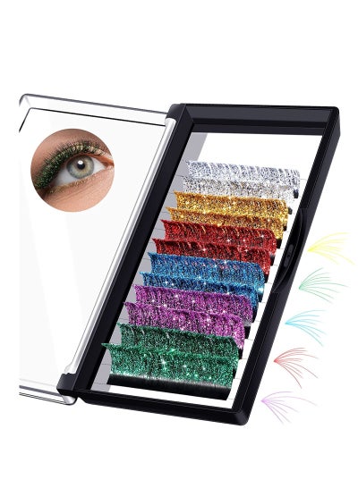 اشتري Colored Glitter Lash Extensions Colored Lash Eyelashes Party Makeup Eyelashes (Multicolored,15 mm) في الامارات