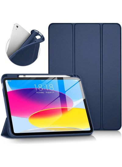 Buy Slim Stand Smart Cover Case for iPad 10th Gen 10.9 inch 2022 with Pencil Holder Auto Wake/Sleep Dark Blue in Saudi Arabia