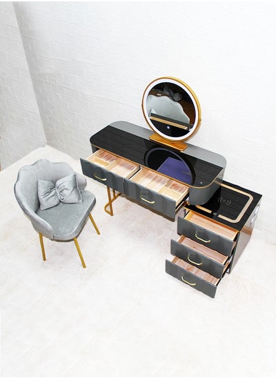 Buy Makeup Vanity Table Dressing Table Flip Mirror With Drawers And Chair With BT Speaker ,wireless charger and USB port in UAE