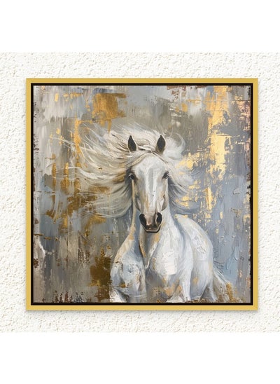 Buy Art Decor Framed Canvas Wall Art of White and Grey Horse Artwork Square Animal Art with Gold Foil Equestrian Print Wall Décor for Office Home Living Room Bedroom Gifting in UAE