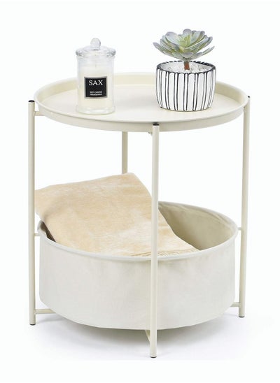 اشتري Coffee Round Sofa Side Snack Table with Storage Basket Metal Nightstand في السعودية