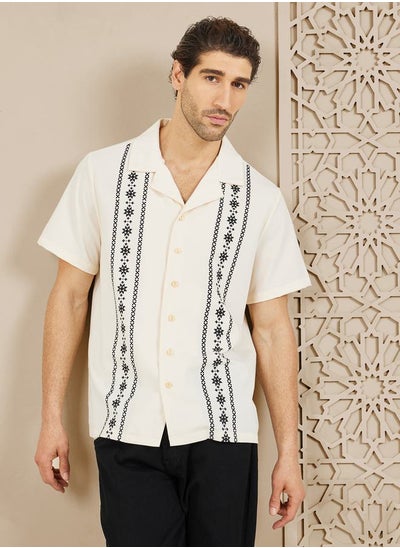 Buy Aztec Print Cuban Collar Relax Fit Shirt in Saudi Arabia