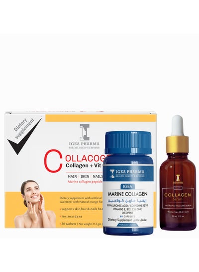 Collacogen Orange 30 Sachets & Collagen Serum (30ml) and Marine ...