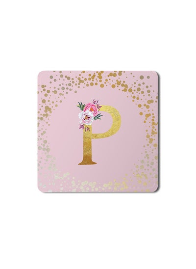 اشتري Designer Leather Coasters Mat for Beverage Drinks- Custom Monogram Initial Letter Floral Pattern Alphabet - P (Pink) في الامارات