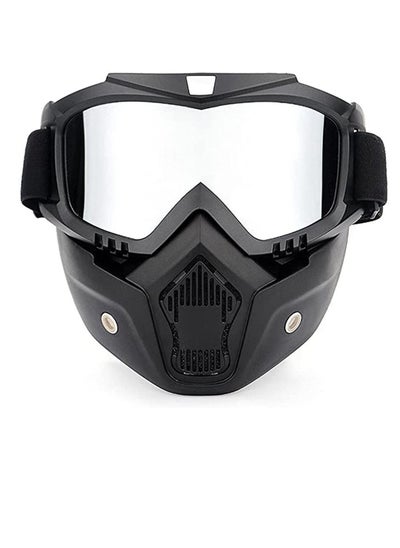 اشتري Motorcycle Goggles with Detachable Mask, Motocross Riding Cycling Motorbike ATV Dirt Bike Racing Off Road Cosplay Goggle Glasses, Adjustable Non-Slip Strap Retro Harley Helmet في الامارات