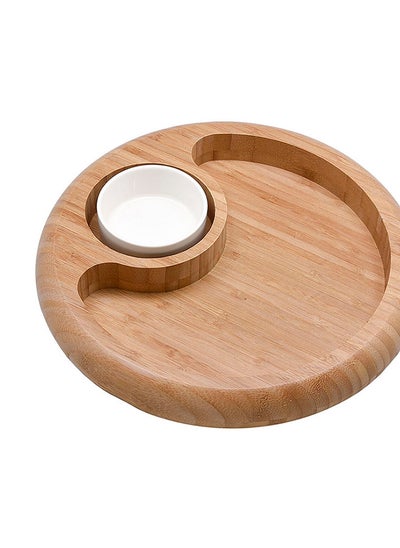 Buy Round Bamboo Serving Plate with Ceramic Bowl Brown and White 4 x 31 x 31 cm G19-X058SET-B in Saudi Arabia