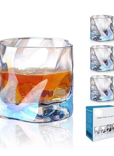 Buy Nordic style glasses set 4, 10oz bourbon glasses set of 4 lowball glasses, irregular whiskey glass set for men, thickened glass Electroplating process, for Scotch, Cocktail in Saudi Arabia