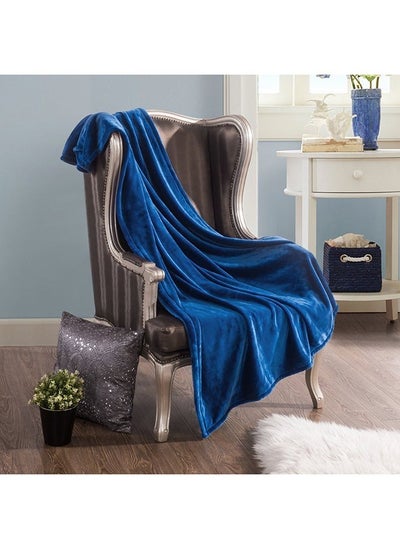 Buy Flannel and Microfiber Sofa Blanket Luxury Blue Blanket, Single Size, Lightweight and Comfortable for Bed and Sofa, Super Soft and Warm, Solid Blue Color in Saudi Arabia