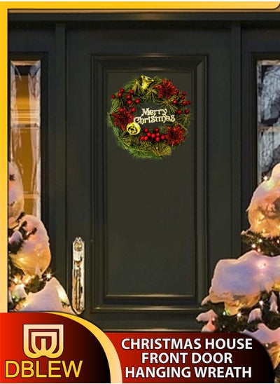 Buy 10 Inch Hanging Christmas Door Wreath Artificial Traditional Xmas Wreath Festive Decor Golden Bells Red Berries Merry Christmas Indoor Outdoor Holiday Ornament Home Door Office Wall Shop Window Tree in UAE