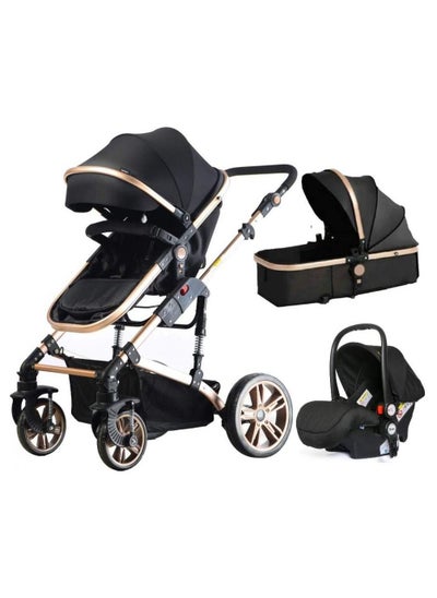 Buy 3in1 Pram Stroller|Sleeping Bassinet|Extra Wide Seat|Wide Canopy|360° Rotating Wheels|Coffee holder|Spill Proof Mat|Newborn Baby|Infant Car Seat Story |0-3 Years|Stroller Black in UAE