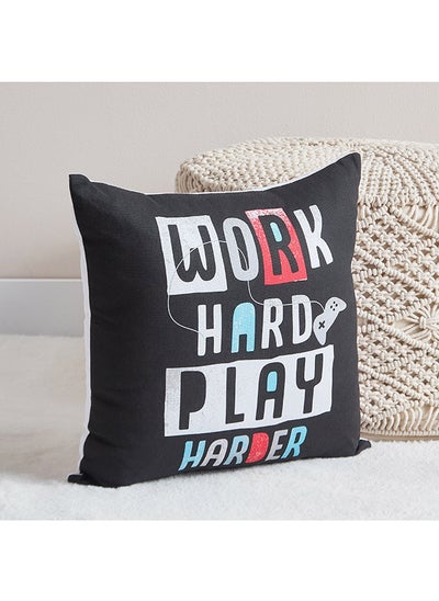 Buy Gaming Play Date Work Hard Cotton Duck Filled Cushion 40 x 40 cm in Saudi Arabia