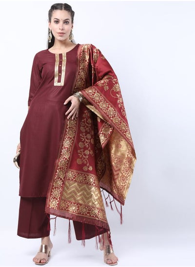 اشتري Sequin Embroidered Kurta and Palazzo with Floral Texture Dupatta Set في السعودية