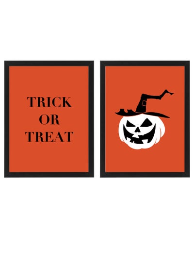 اشتري set of 2, Halloween Scary Pumpkin Framed Poster 50x40cm - Spooky Halloween Wall Art Decor for Kids' Rooms, Home, Nursery, or Party -  Halloween Decoration Gift في الامارات