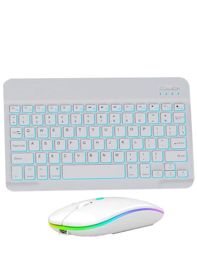 Buy Slim Bluetooth Keyboard and Mouse Combo for iPad Rechargeable Wireless Keyboard & Mouse with 7-Color Backlit Compatible with iPad 9th/8th Gen iPad Pro/Air/Mini iPhone14/13/12 Pro in UAE