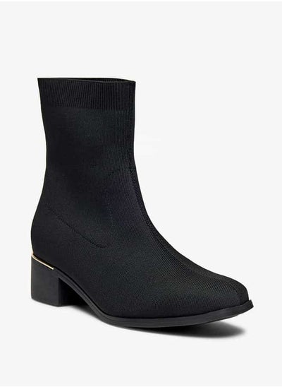 Buy Women Solid Slip-On Ankle Boots with Block Heels in Saudi Arabia