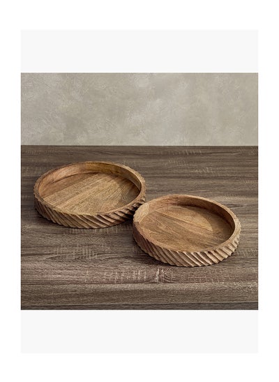 Buy Rena 2-Piece Wooden Tray Set 35 x 5 x 35 cm in Saudi Arabia