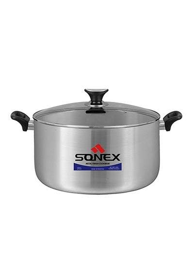 Buy Sonex Premium Aluminium Casserole with Glass Lid and Ergonomic Bakelite Cool Handle – 18 cm (2.5 Ltr), Sleek Metal Finish, Durable Construction, See-Through Lid for Easy Monitoring, Dishwasher Safe in UAE