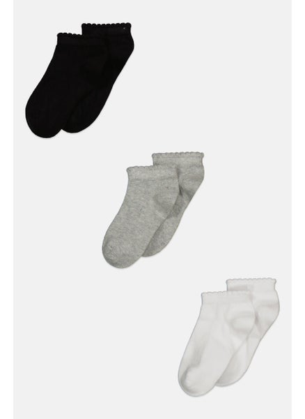 Buy Toddlers Girl 3 Pair Ankle Socks, White/Black/Grey in UAE