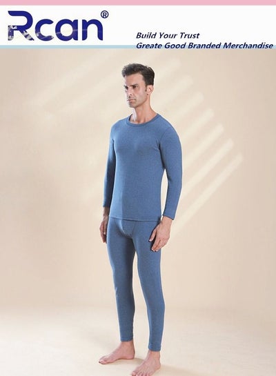 اشتري 2 Piece Men's Round Neck Thermal Underwear Set Winter Pajamas Lightweight Slim Fitting Long Sleeved T-Shirt and Long Pants Basic Layer Bottoming Shirt Plus Size في السعودية
